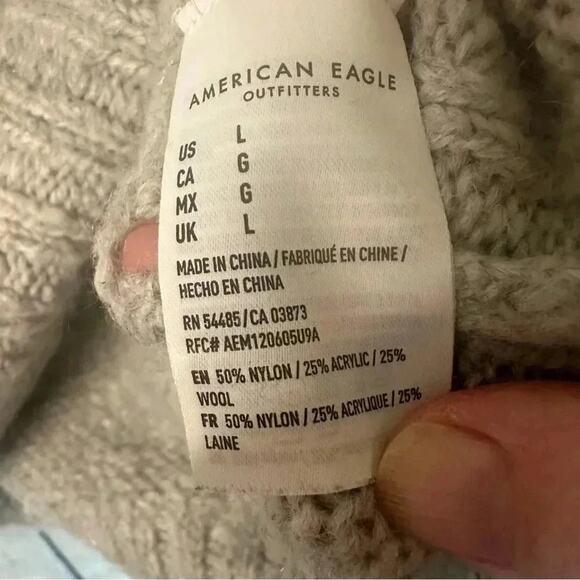 American Eagle Womens Sweater Hoodie light gray winter wool blend layered look - Picture 6 of 10